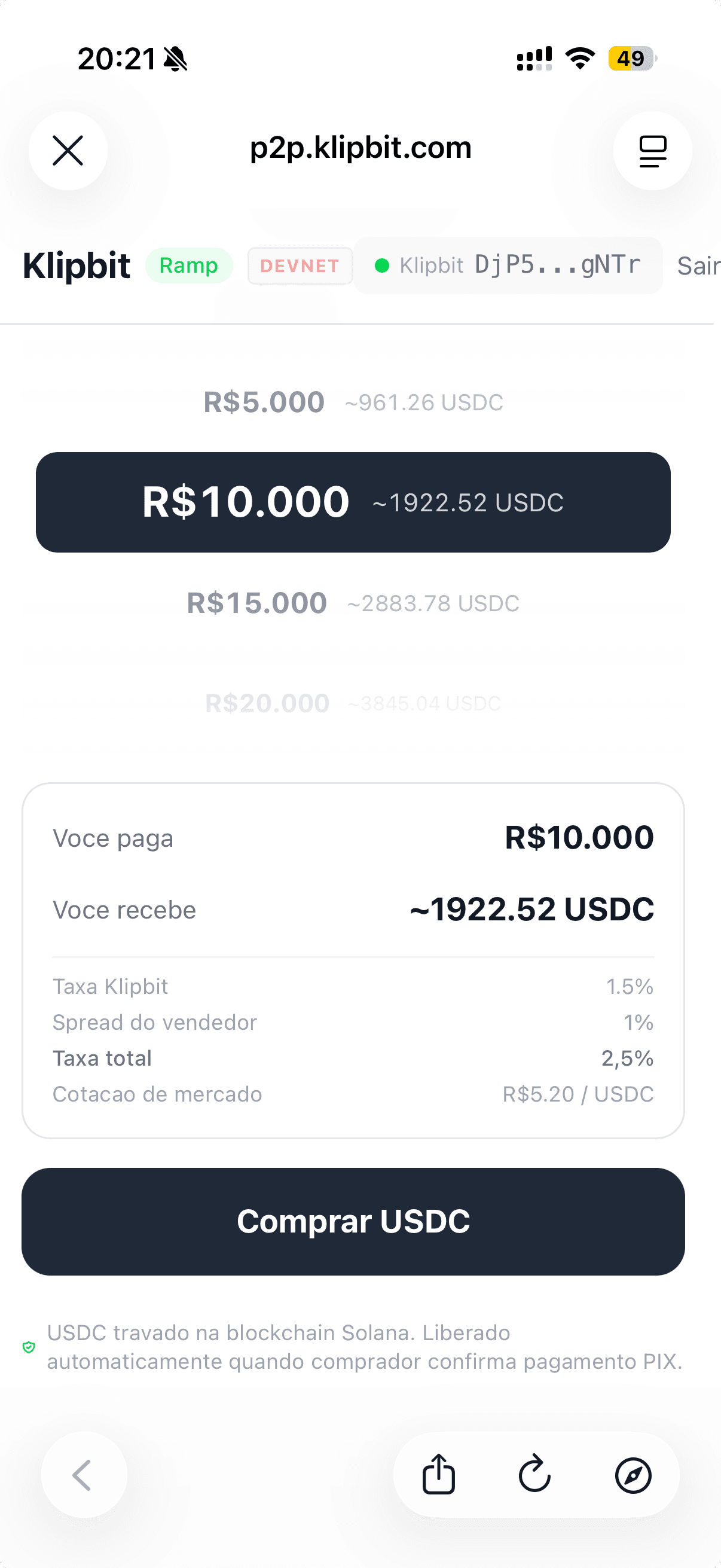 Compre USDC com PIX