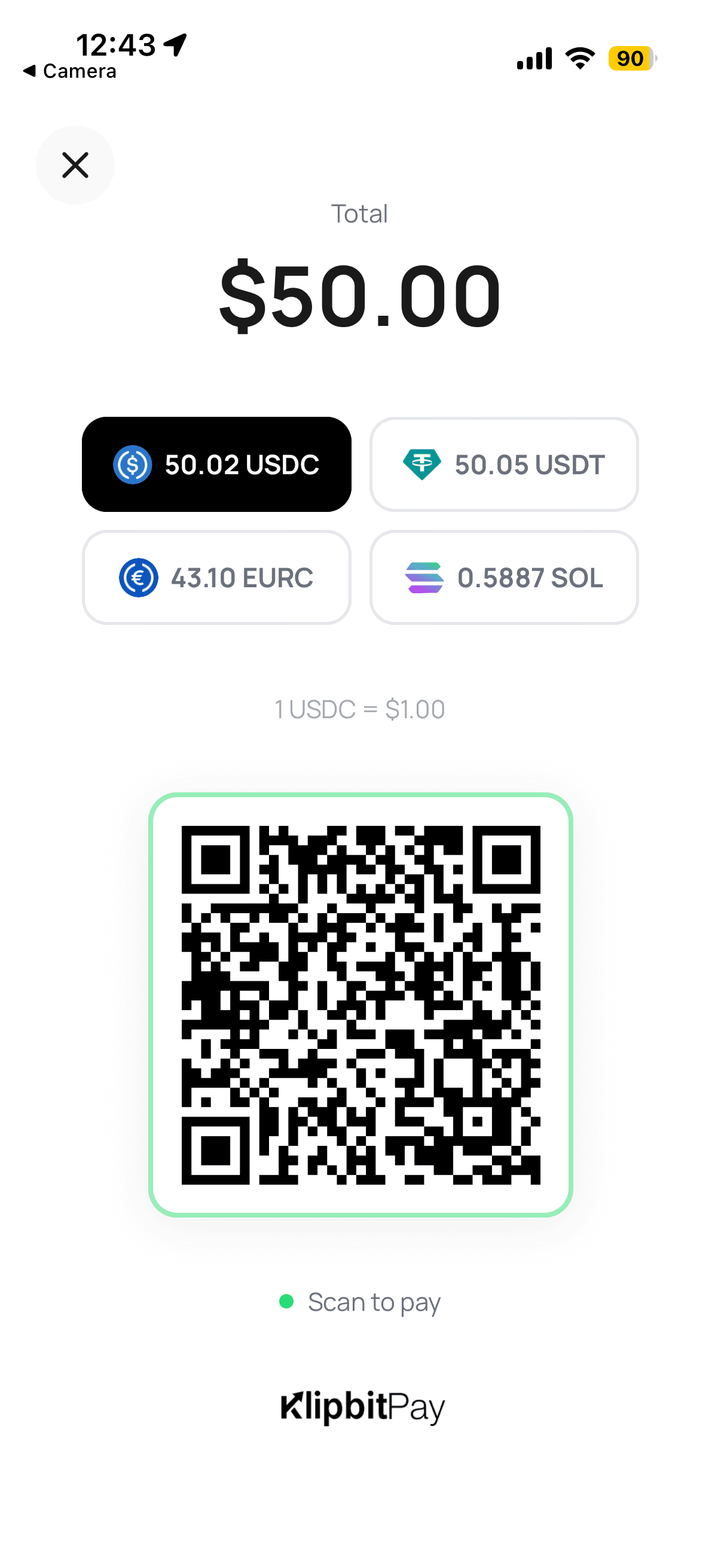 KlipbitPay QR charging screen