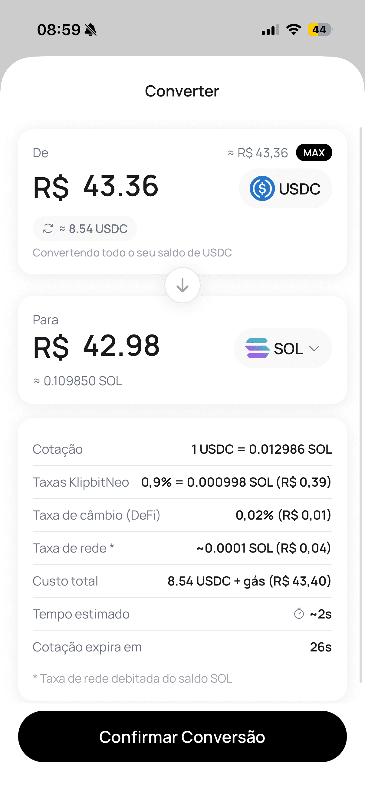 Troque entre seus ativos, on-chain.